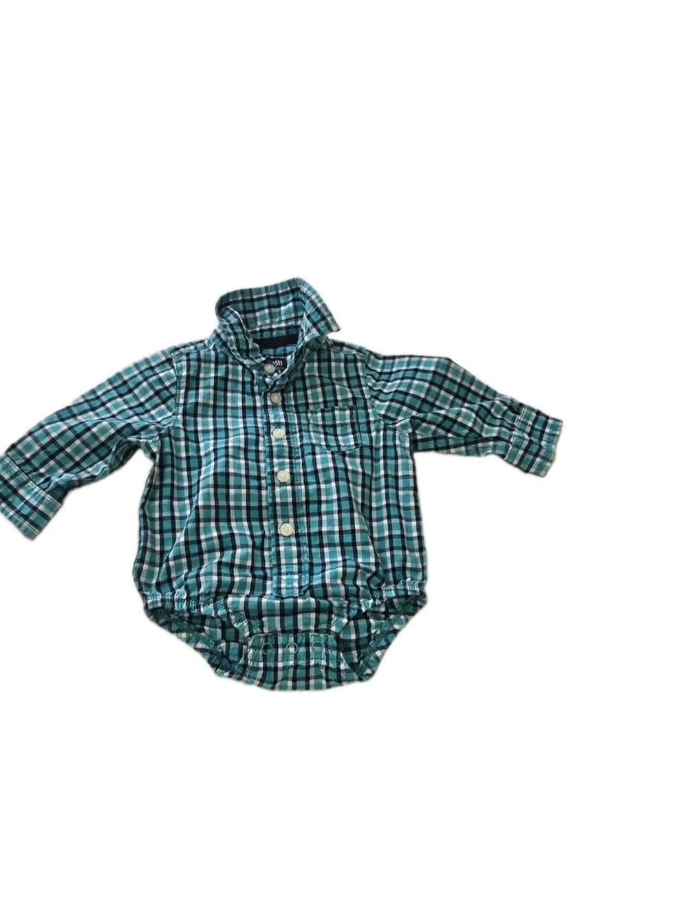 OshKosh B'gosh Teal and Navy Plaid Button-Front Bodysuit